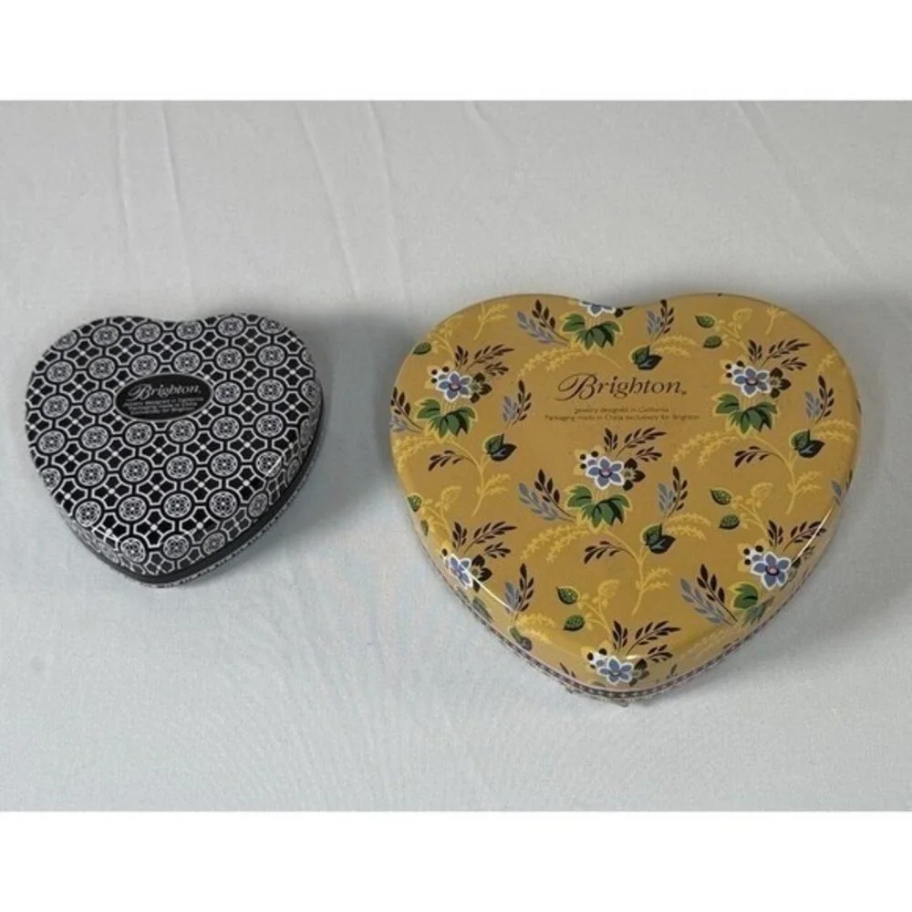 Brighton Heart Shaped  2 Tins Floral Peacock Damask Decorative Storage Box 86-02